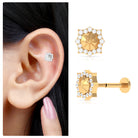 Vintage Inspired Moissanite Cartilage Earring in Gold Moissanite - ( D-VS1 ) - Color and Clarity - Rosec Jewels