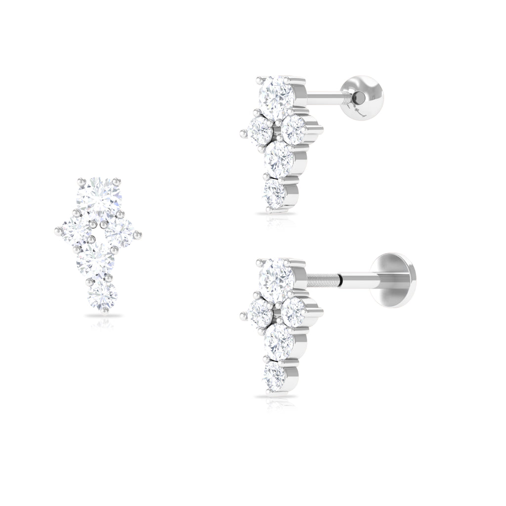 Certified Round Moissanite Cluster Cartilage Earring Moissanite - ( D-VS1 ) - Color and Clarity - Rosec Jewels