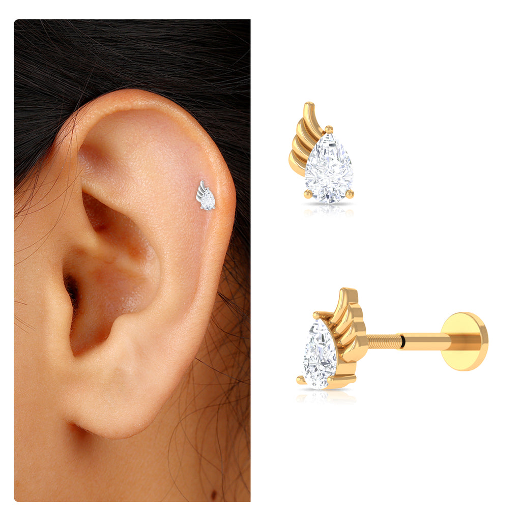 Pear Shape Moissanite Wing Cartilage Earring Moissanite - ( D-VS1 ) - Color and Clarity - Rosec Jewels