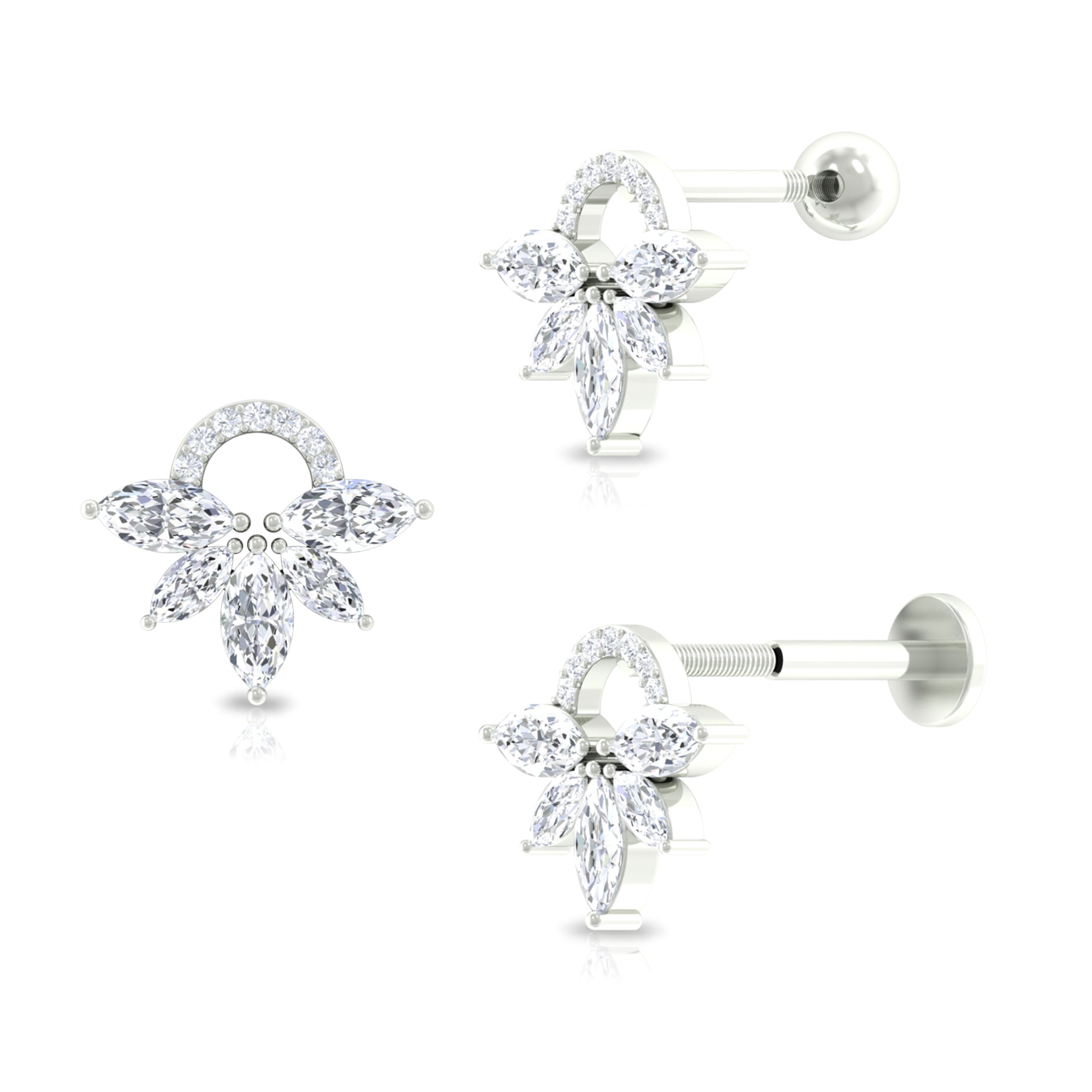 Unique Marquise Moissanite Floral Earring for Helix Piercing Moissanite - ( D-VS1 ) - Color and Clarity - Rosec Jewels