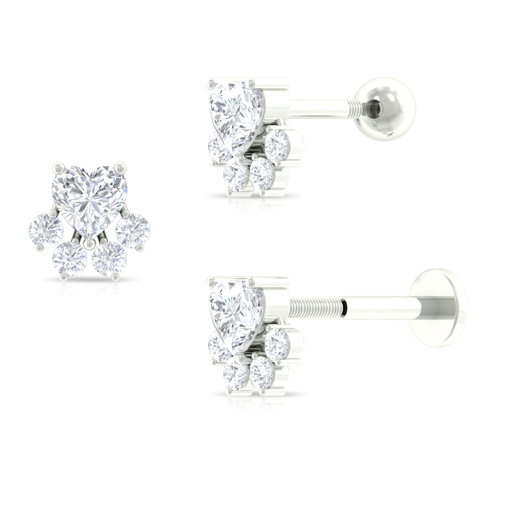 Heart Shape Moissanite Paw Cartilage Earring in Gold Moissanite - ( D-VS1 ) - Color and Clarity - Rosec Jewels