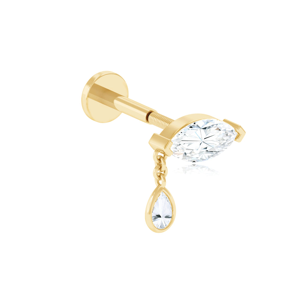 Marquise and Pear Moissanite Drop Cartilage Earring in Gold Moissanite - ( D-VS1 ) - Color and Clarity - Rosec Jewels