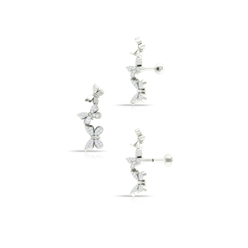 Certified Moissanite Butterfly Climber Earring in Gold Moissanite - ( D-VS1 ) - Color and Clarity - Rosec Jewels