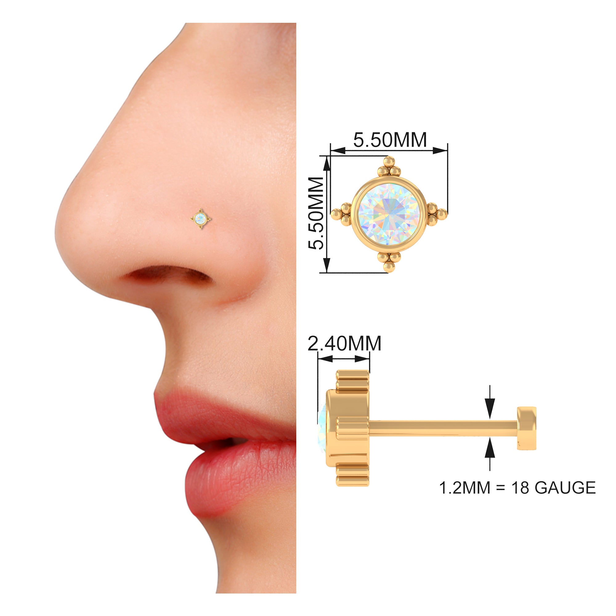 Simple Ethiopian Opal Gold Beaded Nose Stud Ethiopian Opal - ( AAA ) - Quality - Rosec Jewels