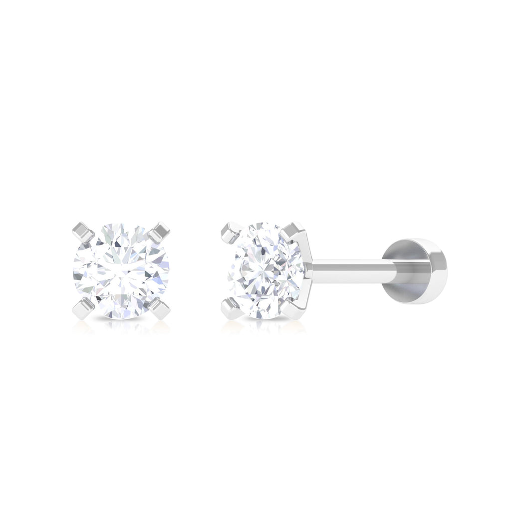 Round Cut Moissanite Solitaire Nose Pin in Gold Moissanite - ( D-VS1 ) - Color and Clarity - Rosec Jewels