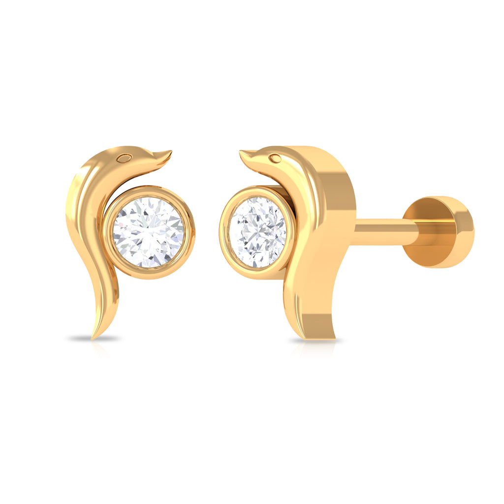 Bezel Set Round Cut Dainty Diamond Gold Dolphin Nose Pin Diamond - ( HI-SI ) - Color and Clarity - Rosec Jewels