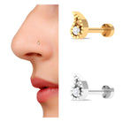 Round Cut Diamond Gold Leaf Nose Pin in Prong Setting Diamond - ( HI-SI ) - Color and Clarity - Rosec Jewels