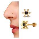 Unique Black Diamond Gold Snowflake Nose Pin Black Diamond - ( AAA ) - Quality - Rosec Jewels