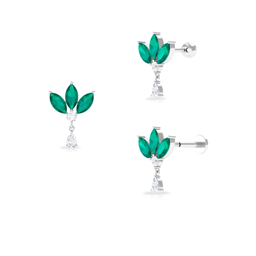 Marquise Created Emerald and Moissanite Flower Drop Earring Lab Created Emerald - ( AAAA ) - Quality - Rosec Jewels