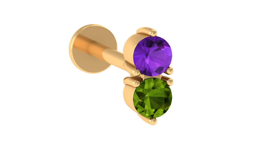 Amethyst and Peridot Two Stone Helix Earring Amethyst - ( AAA ) - Quality - Rosec Jewels