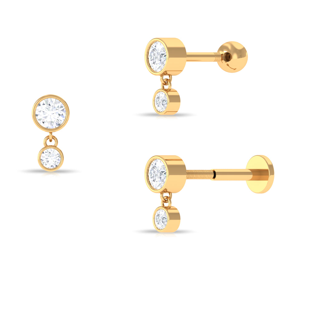 Bezel Set Round Moissanite Drop Helix Earring in Gold Moissanite - ( D-VS1 ) - Color and Clarity - Rosec Jewels