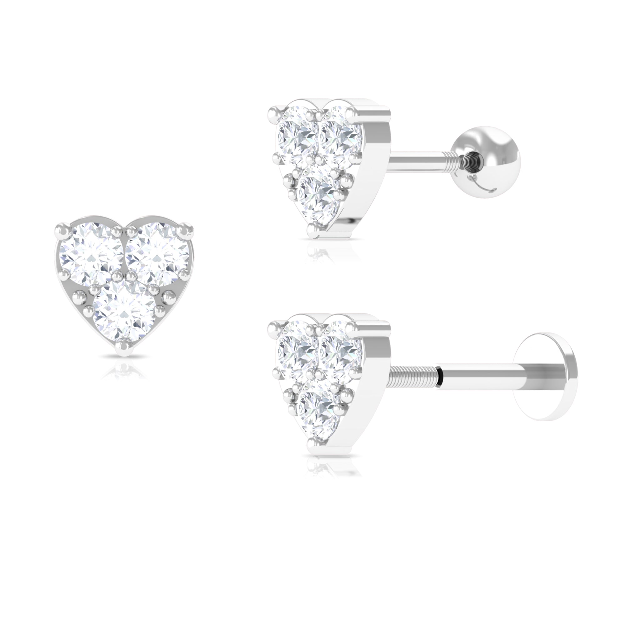 Round Moissanite Heart Earring for Helix Piercing Moissanite - ( D-VS1 ) - Color and Clarity - Rosec Jewels