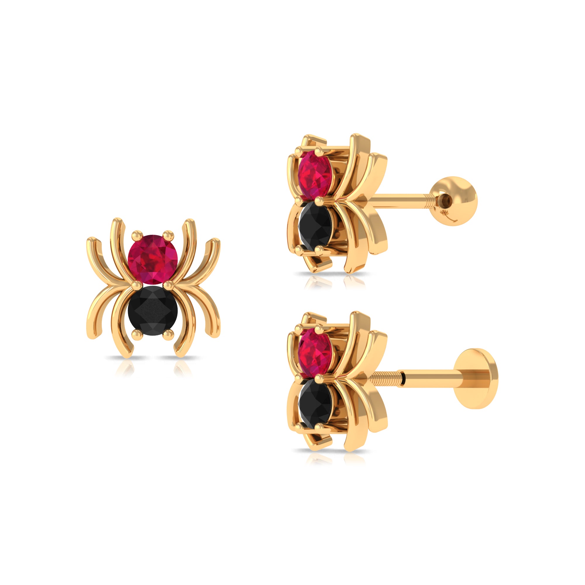 Ruby and Black Onyx Spider Helix Earring Black Onyx - ( AAA ) - Quality - Rosec Jewels