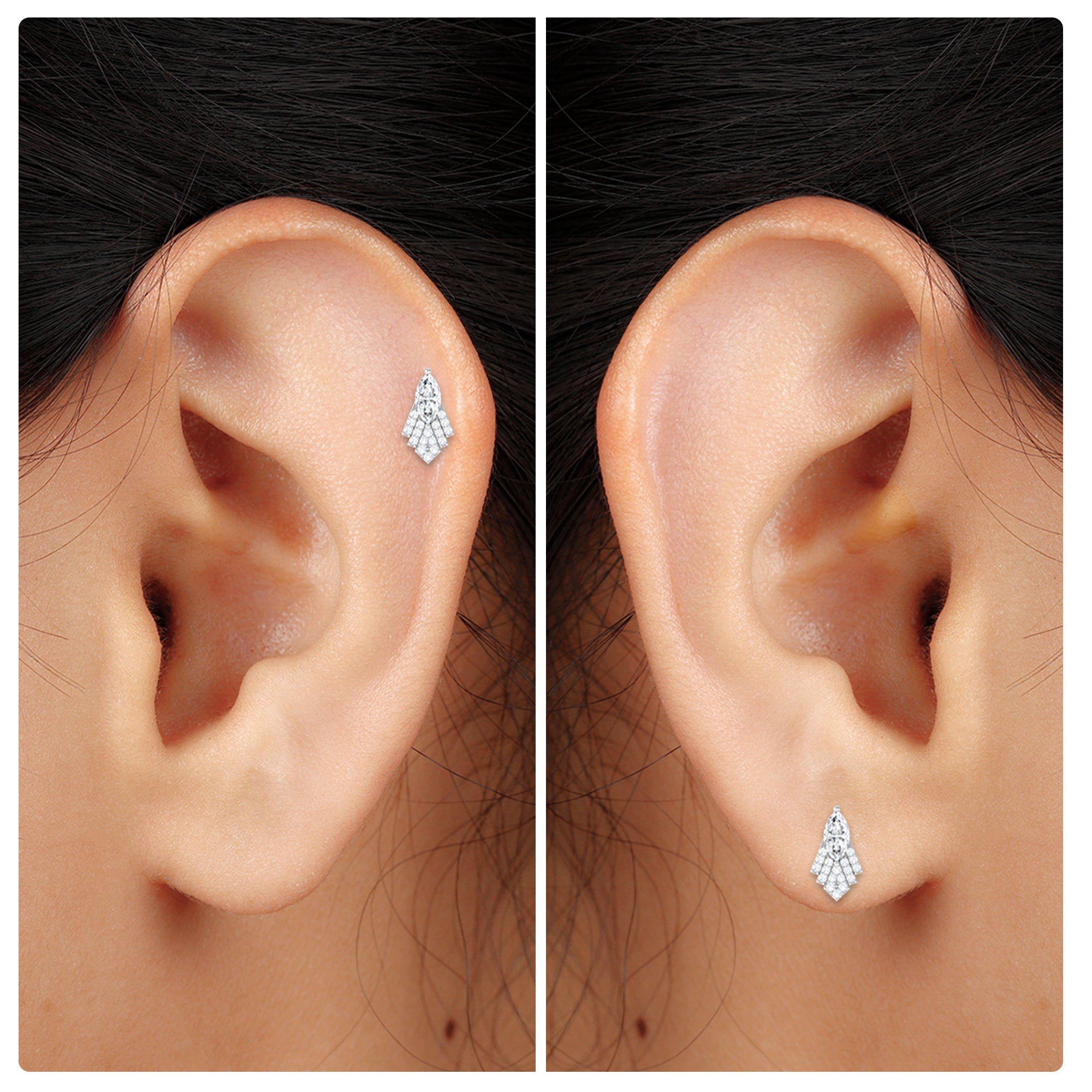Marquise Moissanite Gothic Earring for Cartilage Piercing Moissanite - ( D-VS1 ) - Color and Clarity - Rosec Jewels