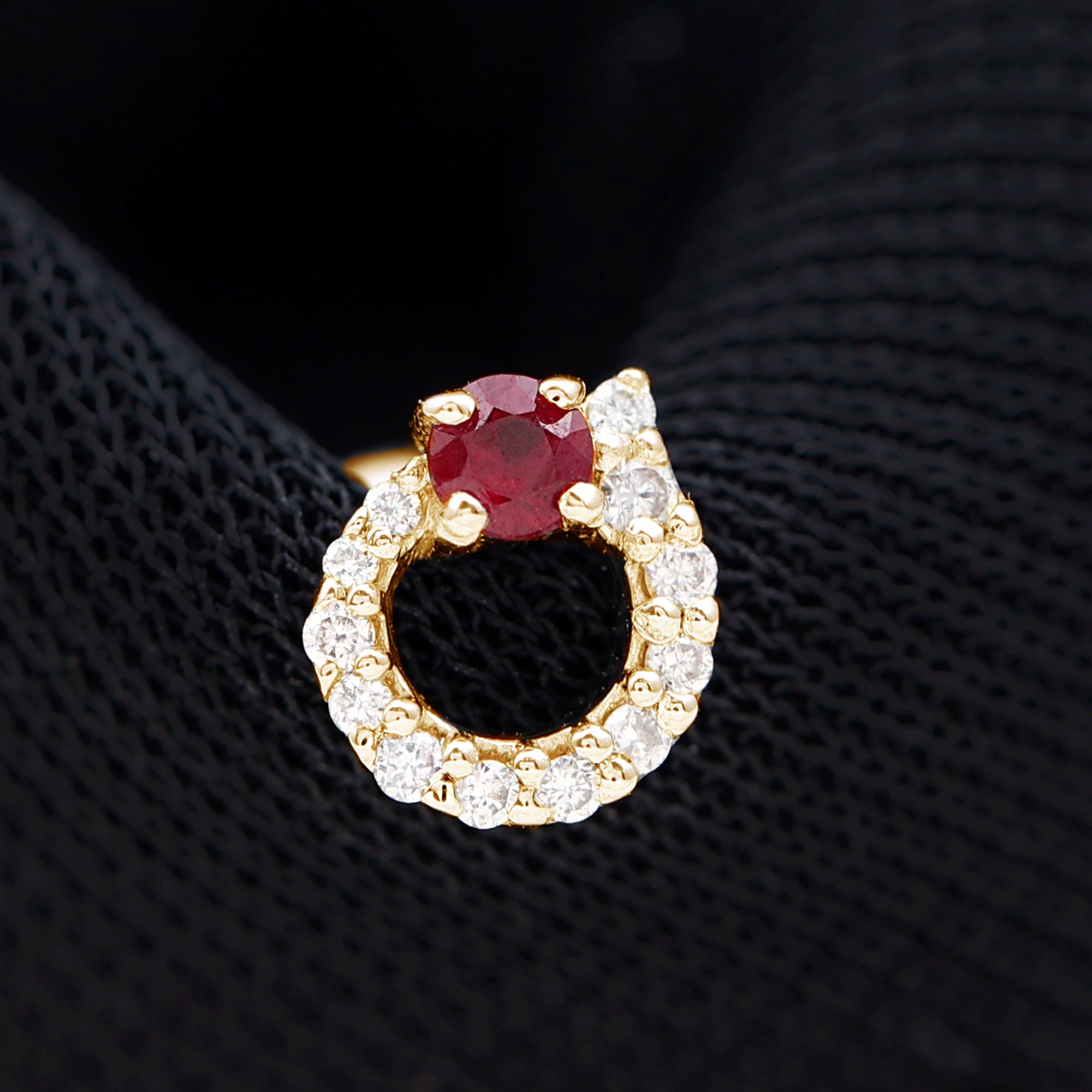 Round Ruby and Moissanite Unique Helix Earring Ruby - ( AAA ) - Quality - Rosec Jewels