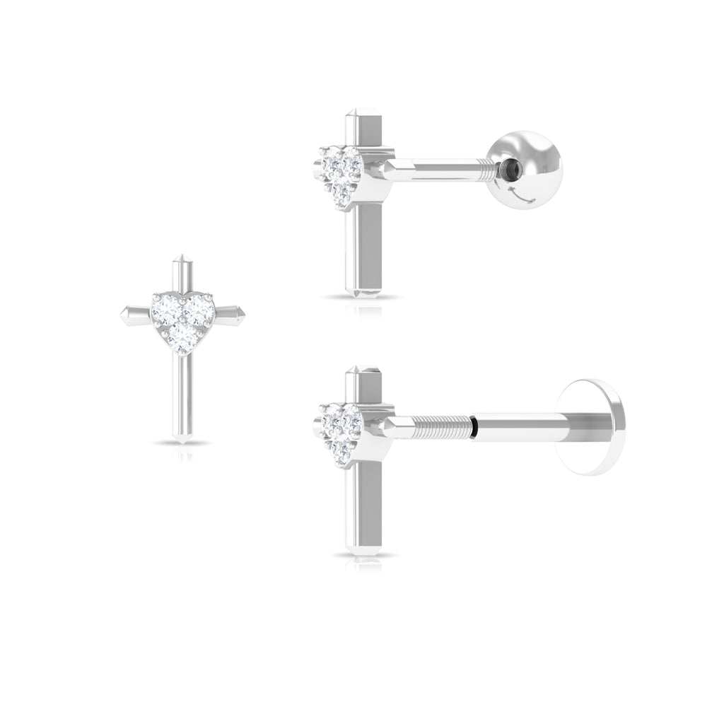 Round Natural Diamond Gold Cross Helix Earring Diamond - ( HI-SI ) - Color and Clarity - Rosec Jewels
