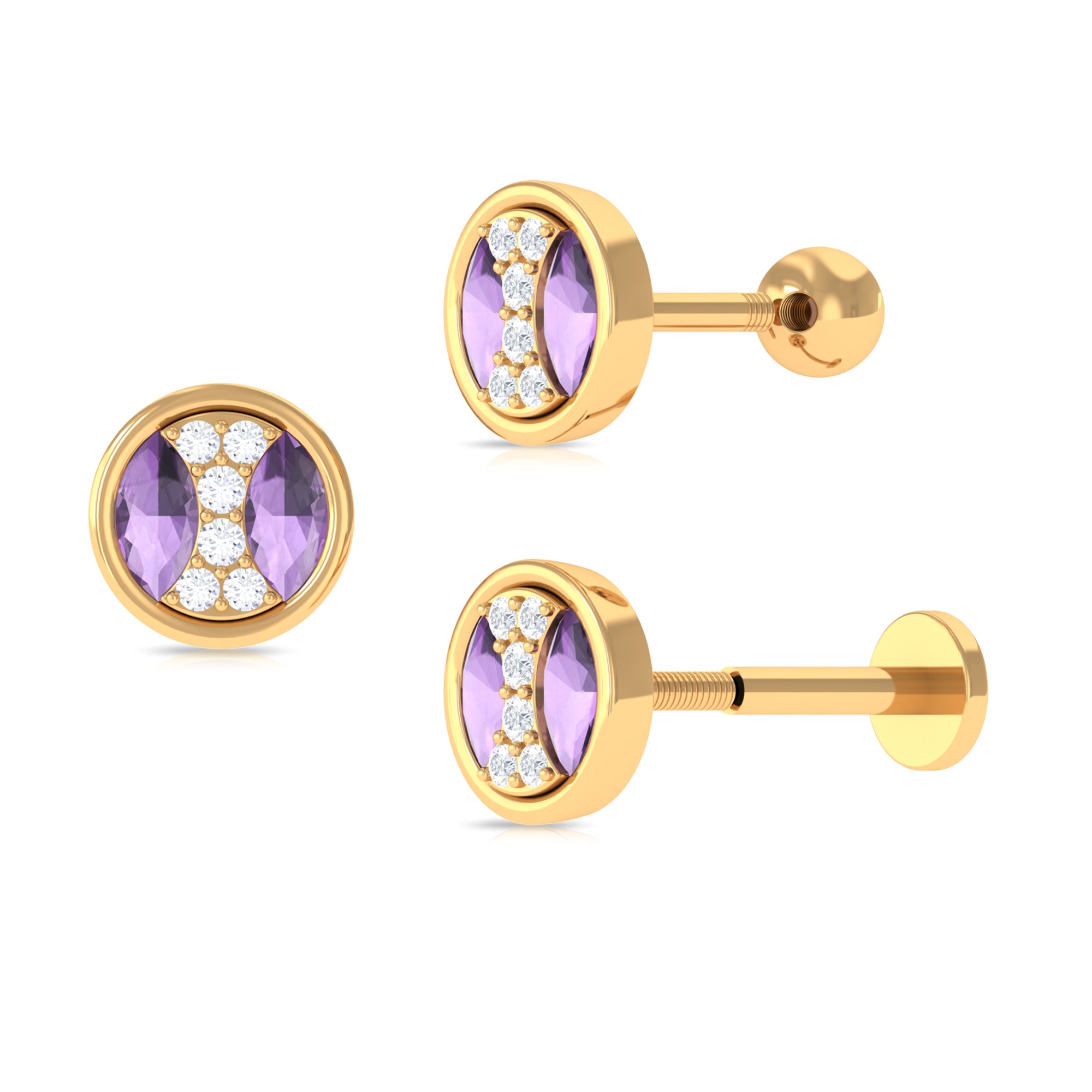 Amethyst and Moissanite Circle Helix Earring in Gold Amethyst - ( AAA ) - Quality - Rosec Jewels