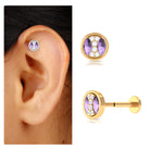 Amethyst and Moissanite Circle Helix Earring in Gold Amethyst - ( AAA ) - Quality - Rosec Jewels