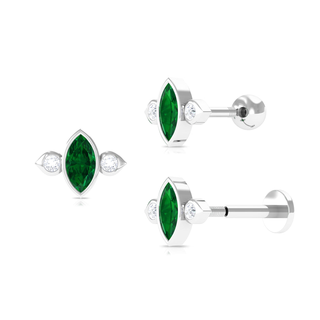 Marquise Emerald and Moissanite Cartilage Earring in Gold Emerald - ( AAA ) - Quality - Rosec Jewels