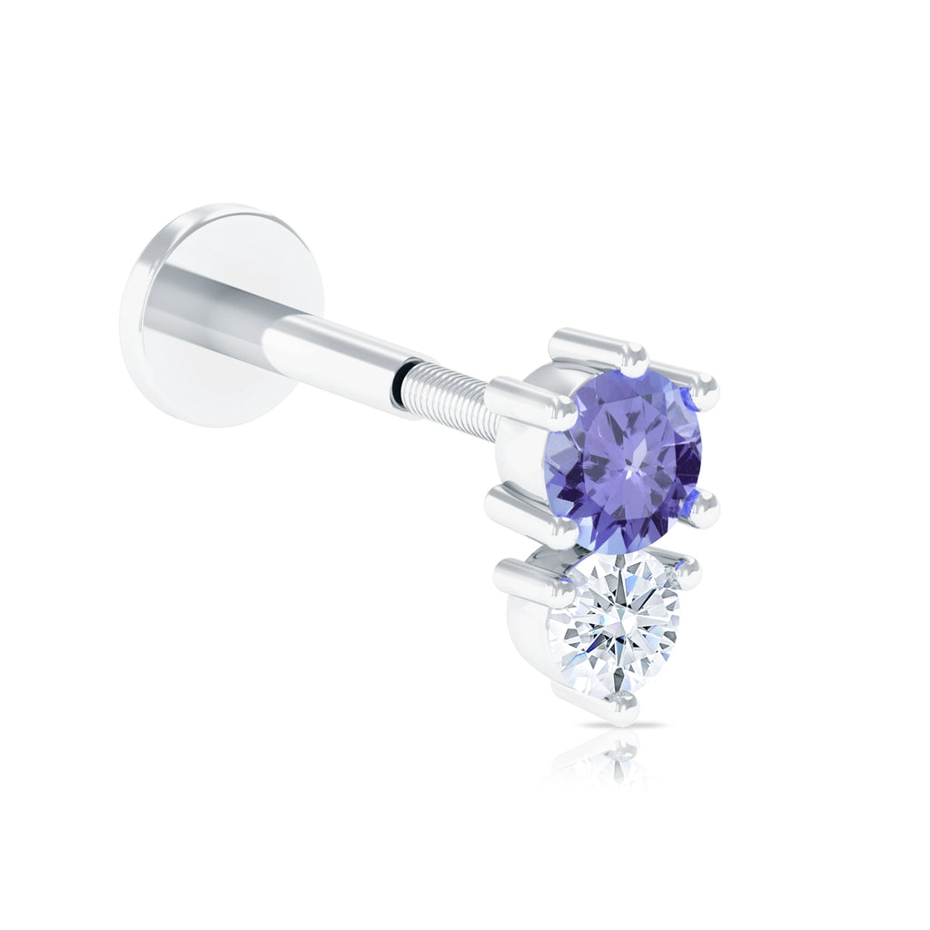 Round Cut Tanzanite and Diamond Two Stone Conch Earring Tanzanite - ( AAA ) - Quality - Rosec Jewels