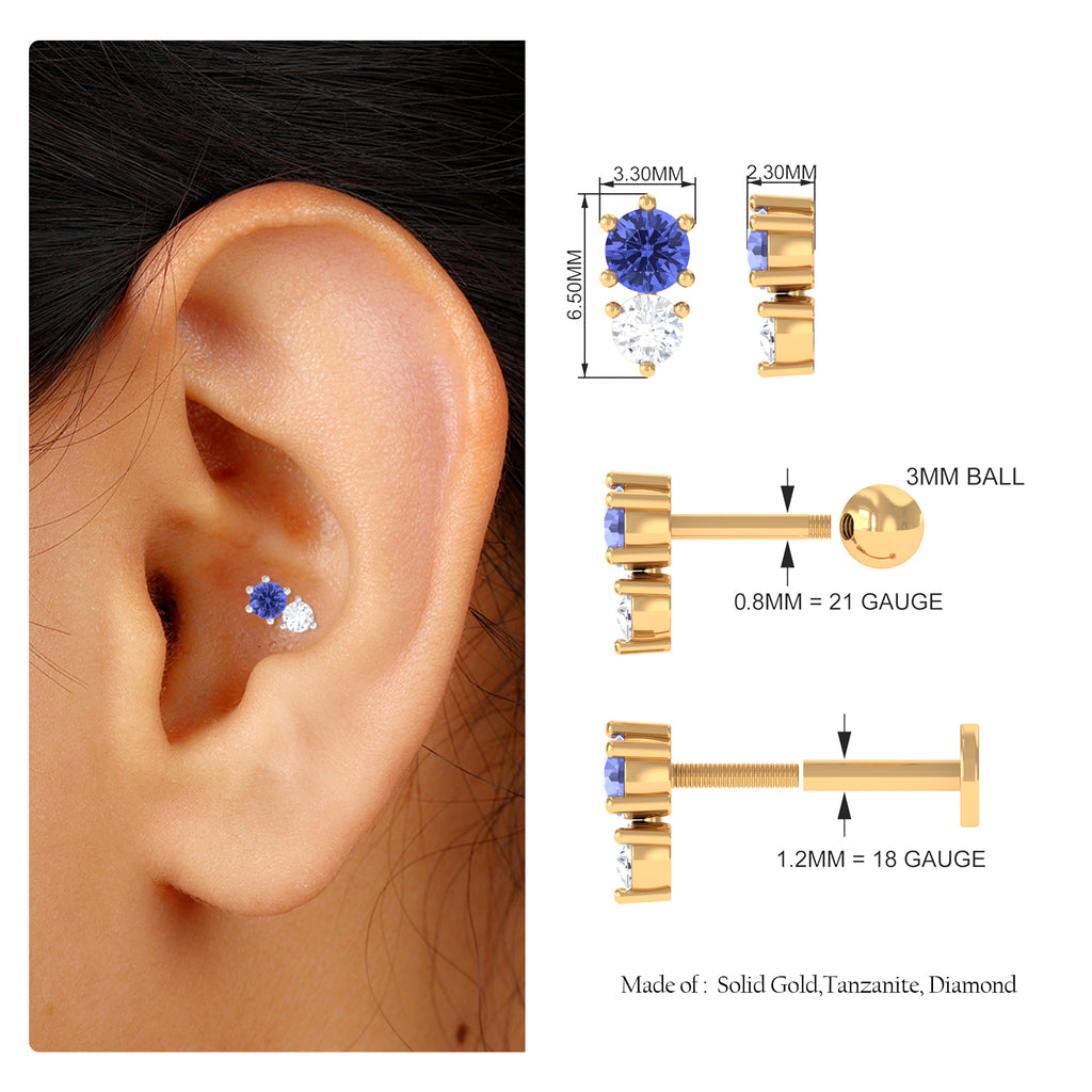 Round Cut Tanzanite and Diamond Two Stone Conch Earring Tanzanite - ( AAA ) - Quality - Rosec Jewels