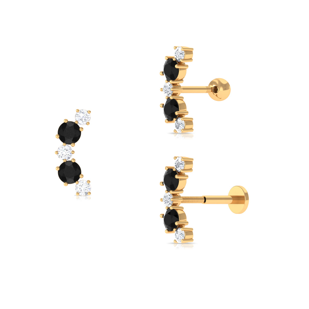 Alternate Black Onyx and Moissanite Crawler Earring in Gold Black Onyx - ( AAA ) - Quality - Rosec Jewels