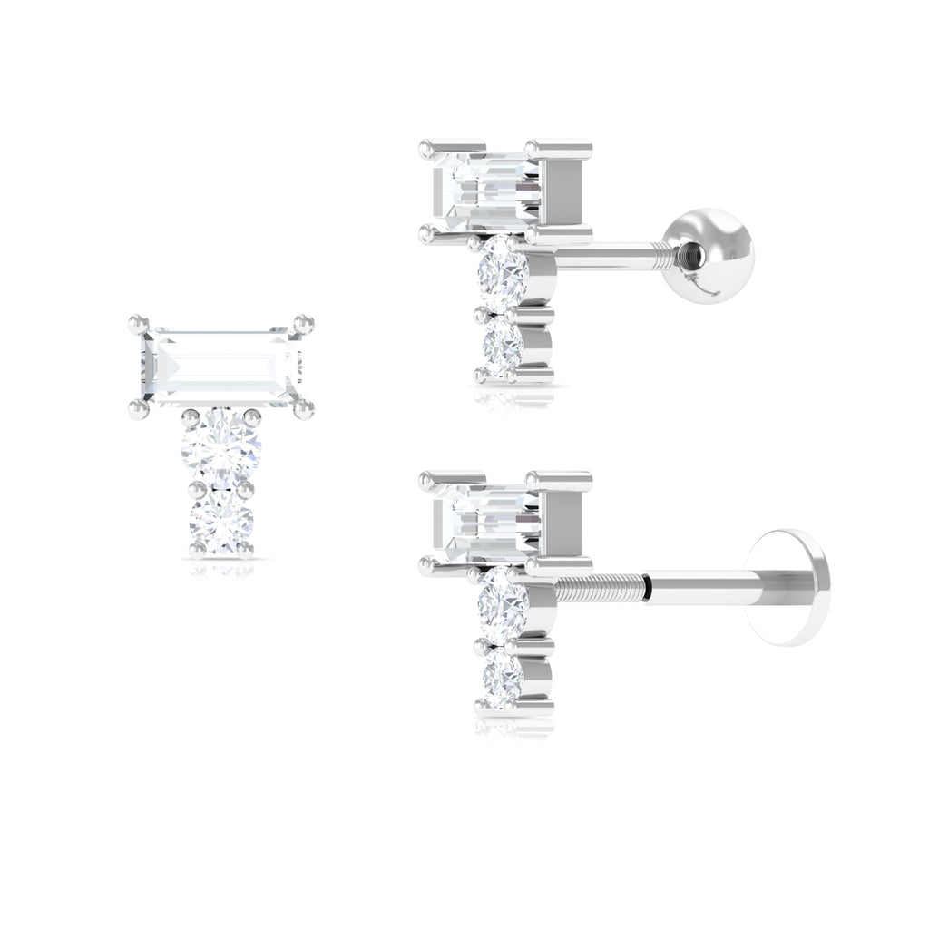 Baguette Moissanite Three Stone Cartilage Earring in Gold Moissanite - ( D-VS1 ) - Color and Clarity - Rosec Jewels