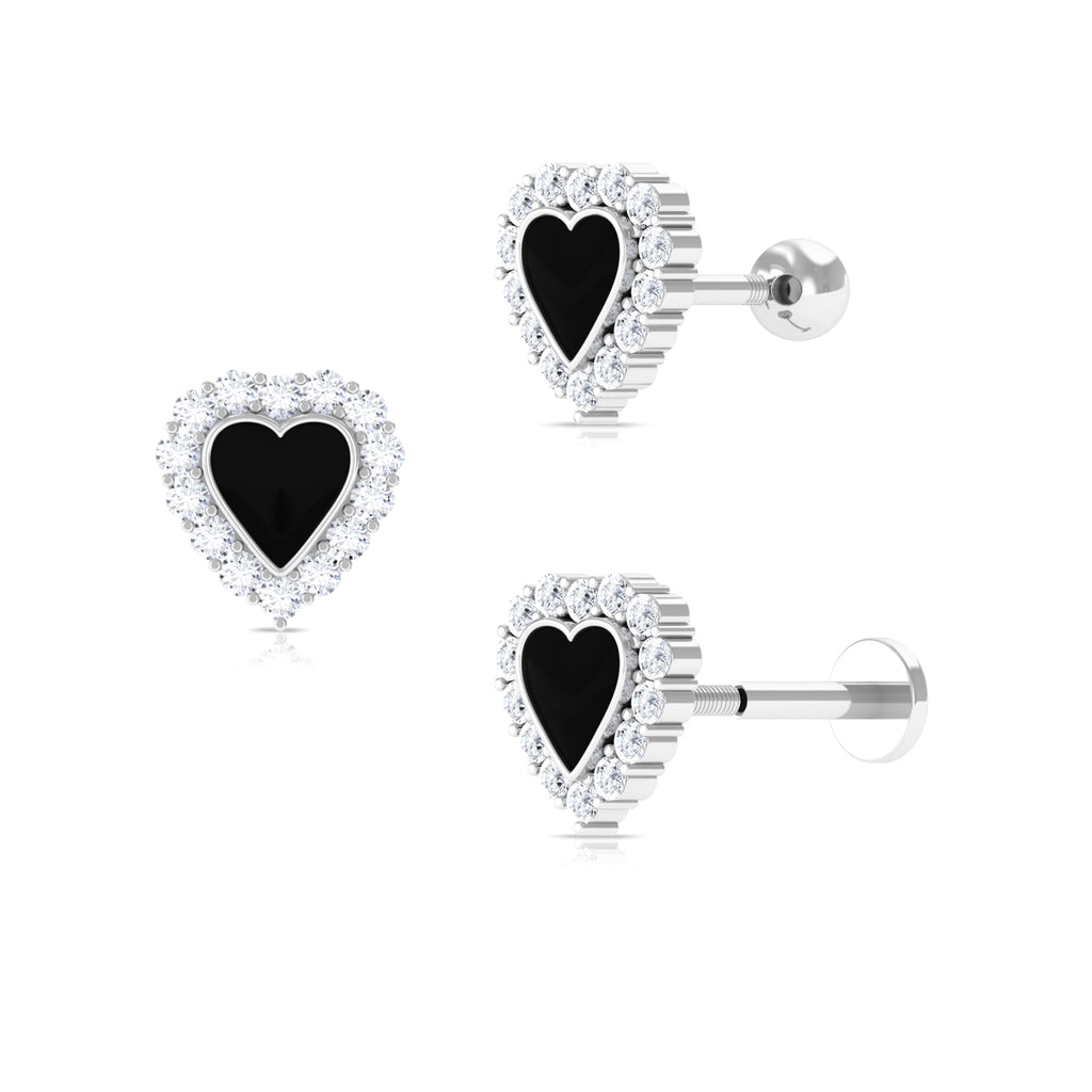 Moissanite Heart Shape Earring with Moissanite Halo Moissanite - ( D-VS1 ) - Color and Clarity - Rosec Jewels