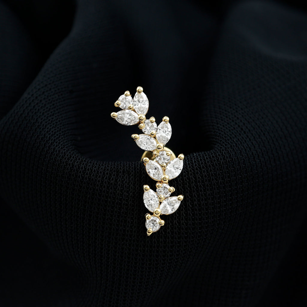 Marquise and Round Moissanite Leaf Branch Helix Earring Moissanite - ( D-VS1 ) - Color and Clarity - Rosec Jewels