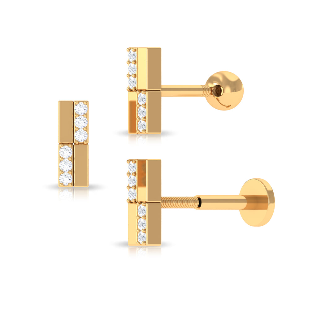 Simple Diamond Gold Bar Earring for Tragus Piercing Diamond - ( HI-SI ) - Color and Clarity - Rosec Jewels