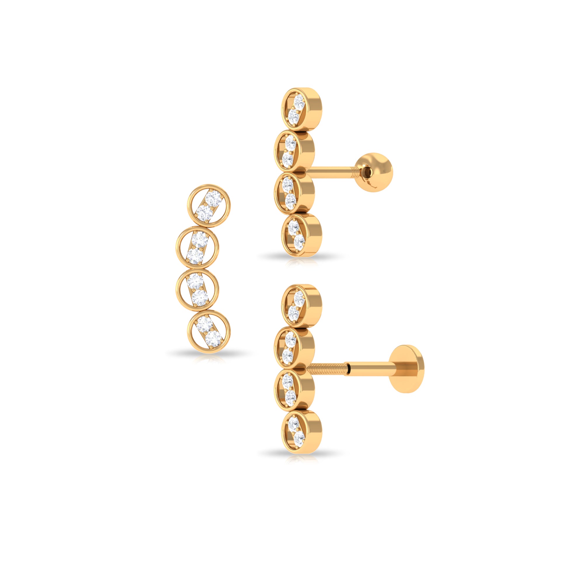 Simple Moissanite Gold Curved Helix Earring Moissanite - ( D-VS1 ) - Color and Clarity - Rosec Jewels