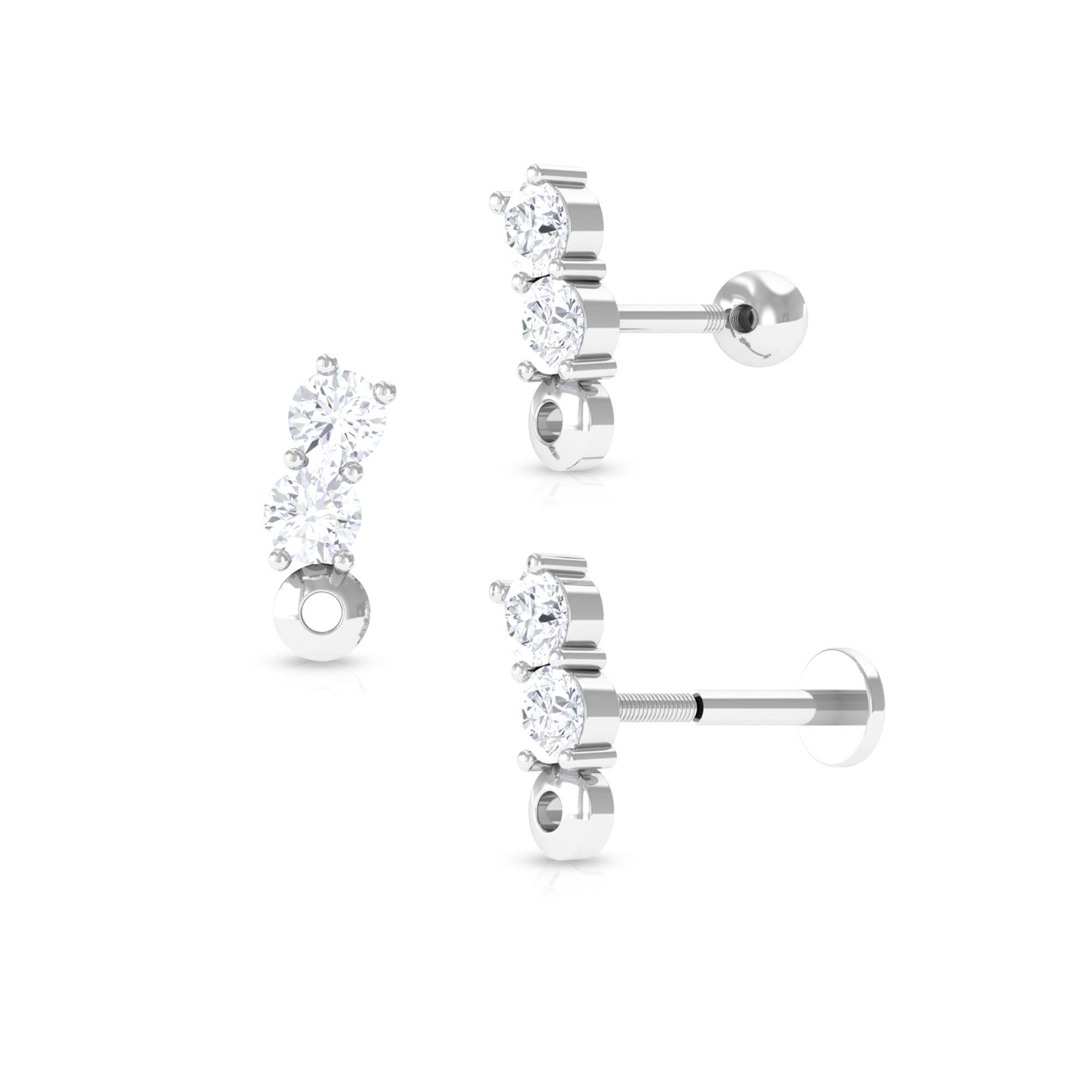 Unique Moissanite 2 Stone Curved Helix Earring Moissanite - ( D-VS1 ) - Color and Clarity - Rosec Jewels