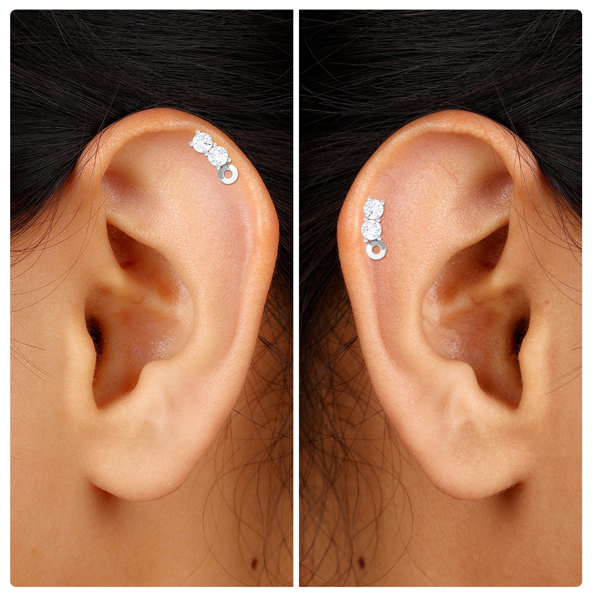 Unique Moissanite 2 Stone Curved Helix Earring Moissanite - ( D-VS1 ) - Color and Clarity - Rosec Jewels