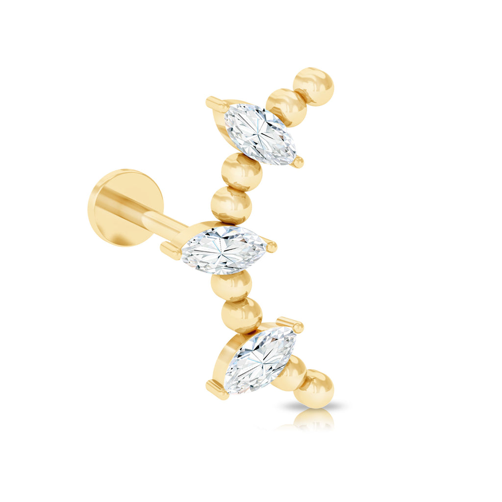 Marquise Moissanite Gold Beaded Crawler Earring Moissanite - ( D-VS1 ) - Color and Clarity - Rosec Jewels
