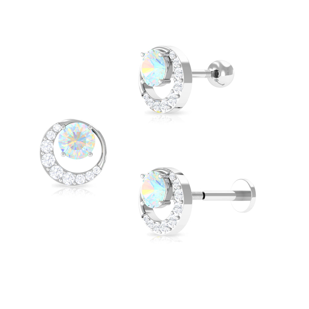Real Ethiopian Opal and Moissanite Circle Cartilage Earring Ethiopian Opal - ( AAA ) - Quality - Rosec Jewels