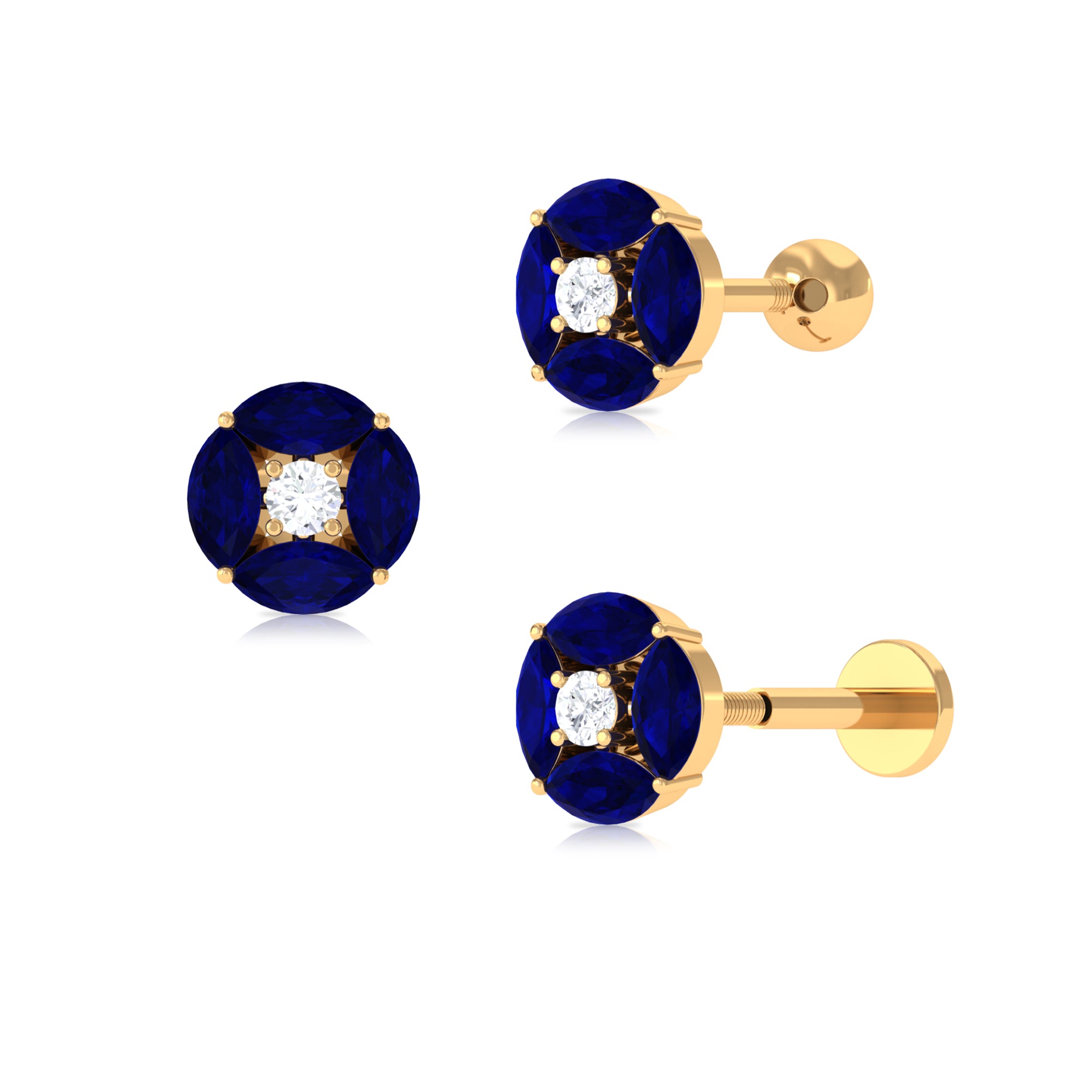 Marquise Blue Sapphire Cartilage Earring with Moissanite Blue Sapphire - ( AAA ) - Quality - Rosec Jewels