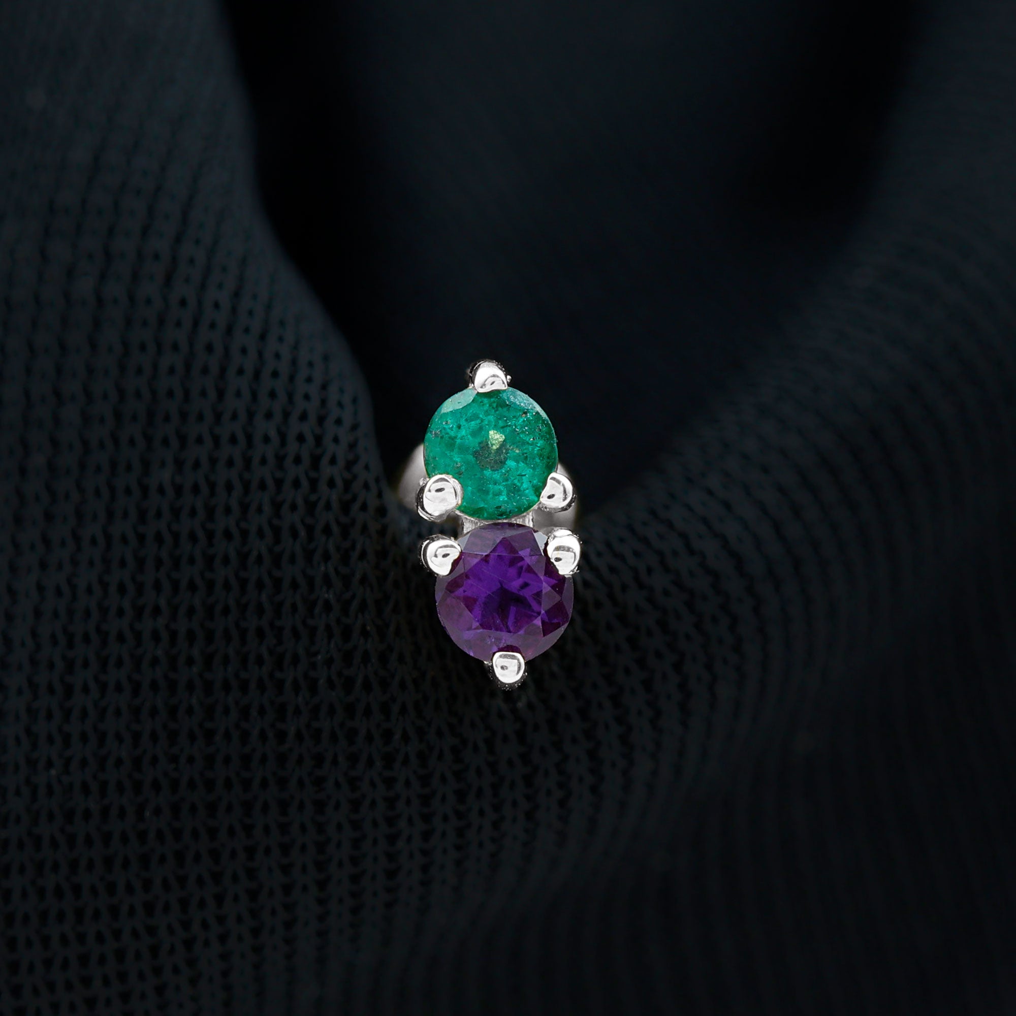 Amethyst and Emerald Two Stone Helix Earring Amethyst - ( AAA ) - Quality - Rosec Jewels