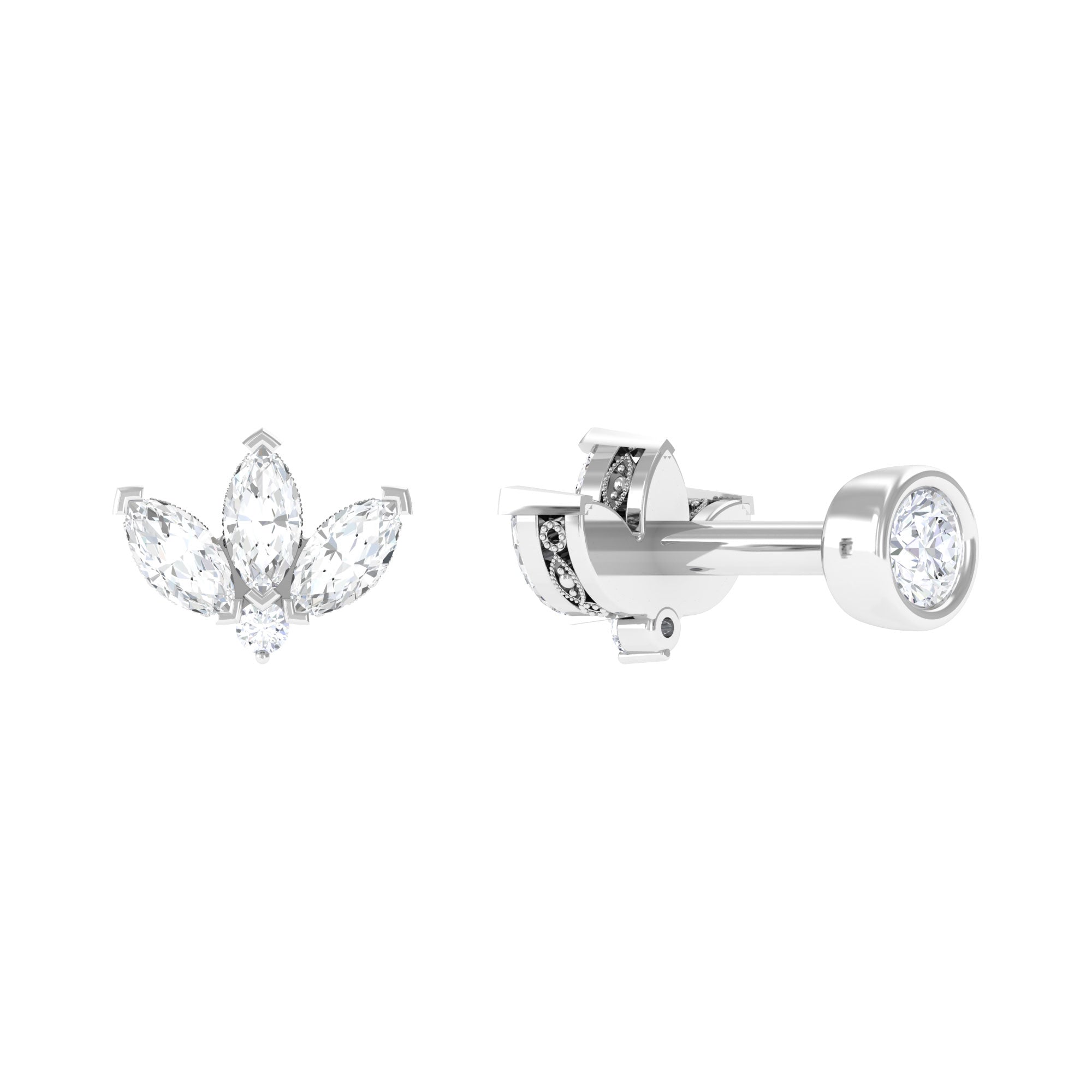 Marquise Moissanite Lotus Flower Earring for Helix Piercing Moissanite - ( D-VS1 ) - Color and Clarity - Rosec Jewels