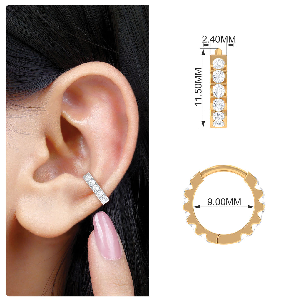 Simple Moissanite Cartilage Hoop Earring in Gold Moissanite - ( D-VS1 ) - Color and Clarity - Rosec Jewels