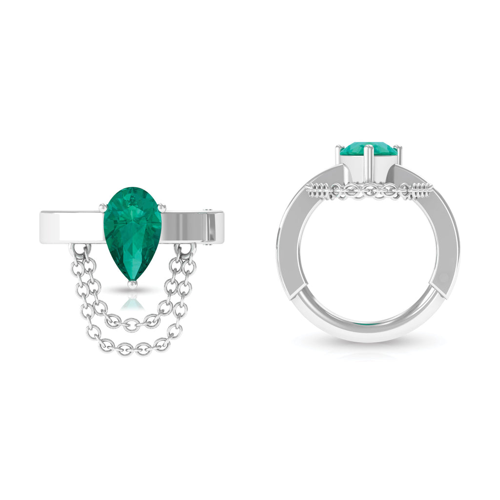 Pear Emerald Conch Hoop Earring with Dangling Chain Emerald - ( AAA ) - Quality - Rosec Jewels