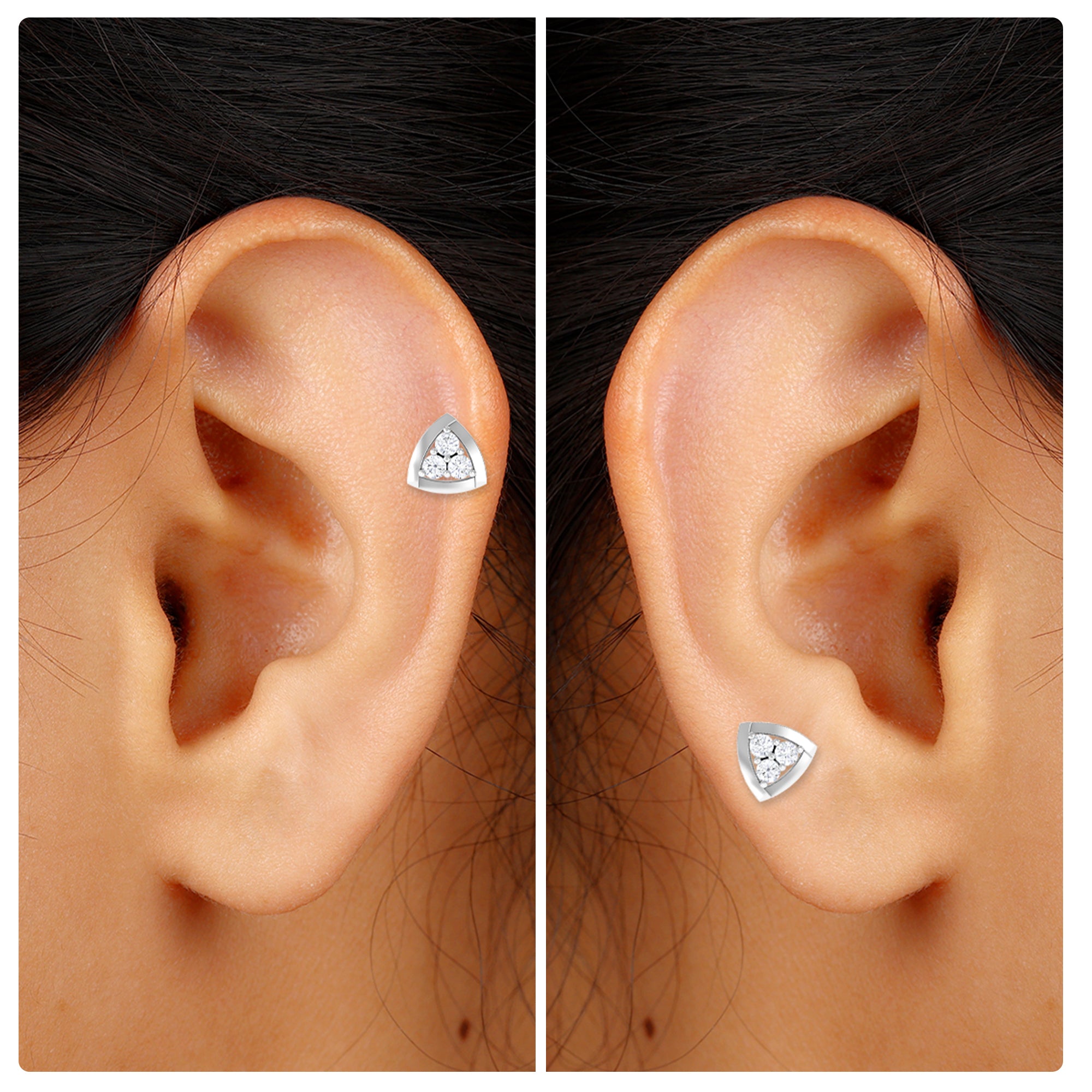 Round Moissanite Triangle Geometric Earring for Helix Piercing Moissanite - ( D-VS1 ) - Color and Clarity - Rosec Jewels