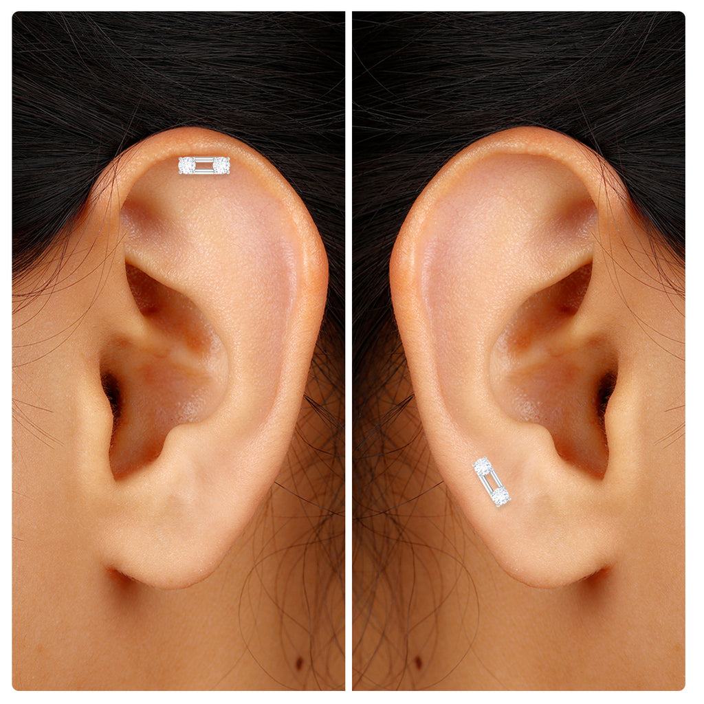 Dainty Moissanite Bar Tragus Earring in Gold Moissanite - ( D-VS1 ) - Color and Clarity - Rosec Jewels