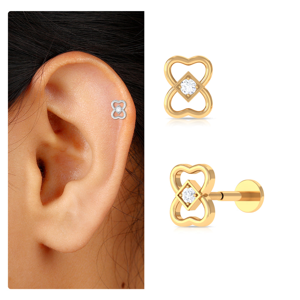 Dainty Diamond Heart Earring for Tragus Piercing Diamond - ( HI-SI ) - Color and Clarity - Rosec Jewels