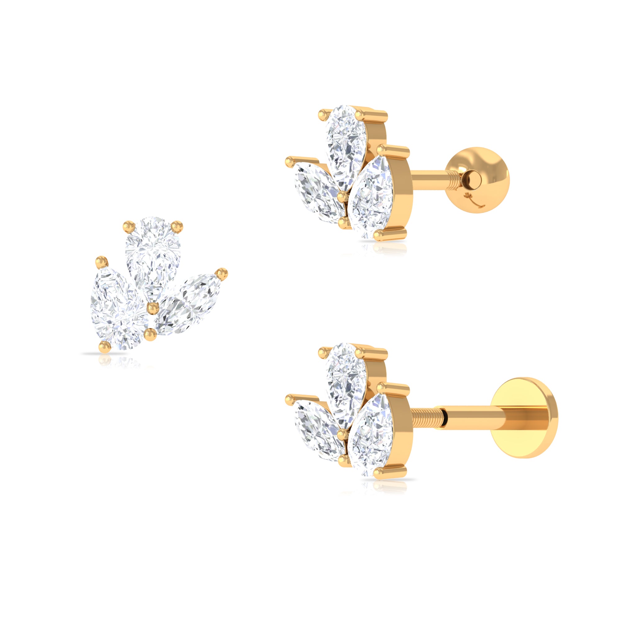 Pear and Marquise Cut Moissanite Cluster Cartilage Earring Moissanite - ( D-VS1 ) - Color and Clarity - Rosec Jewels