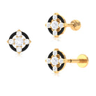 Round Moissanite Cartilage Earring with Black Enamel Moissanite - ( D-VS1 ) - Color and Clarity - Rosec Jewels