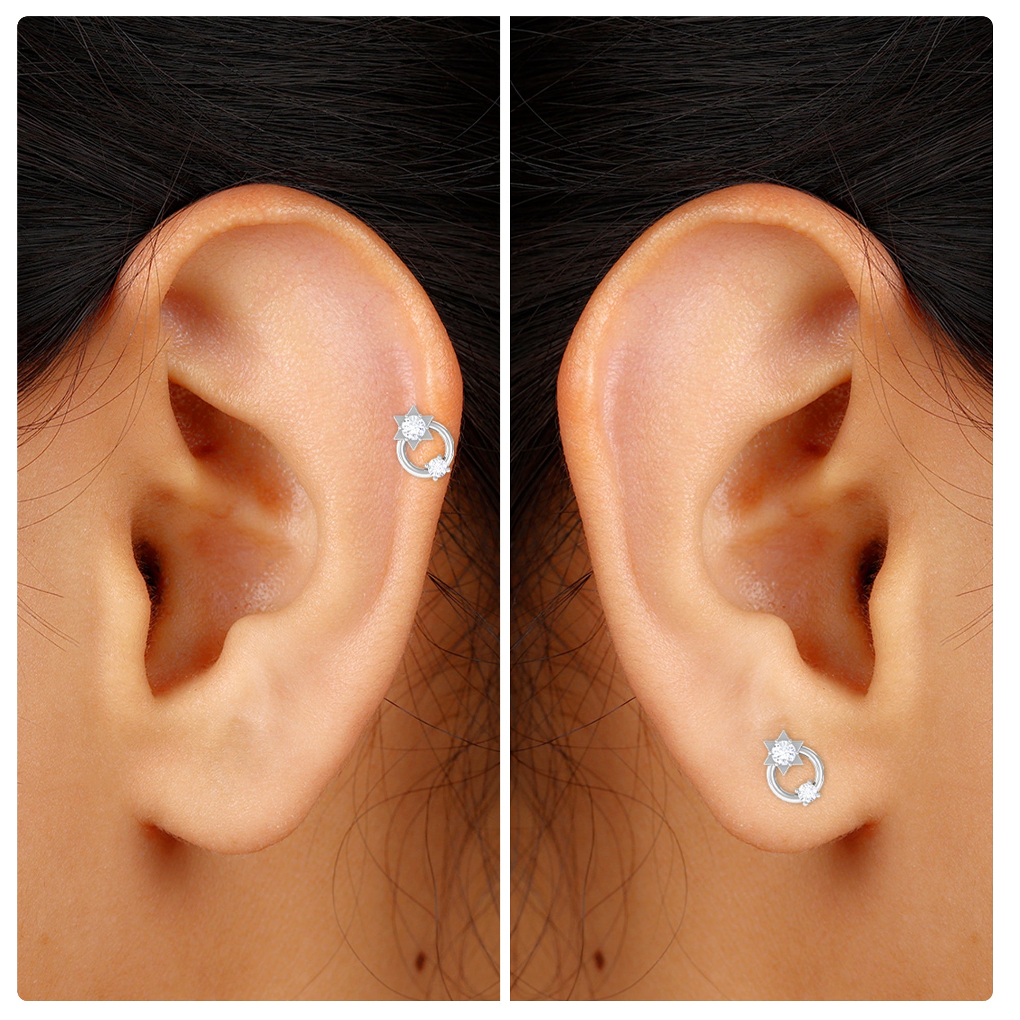 Moissanite Star Celestial Earring for Helix Piercing Moissanite - ( D-VS1 ) - Color and Clarity - Rosec Jewels