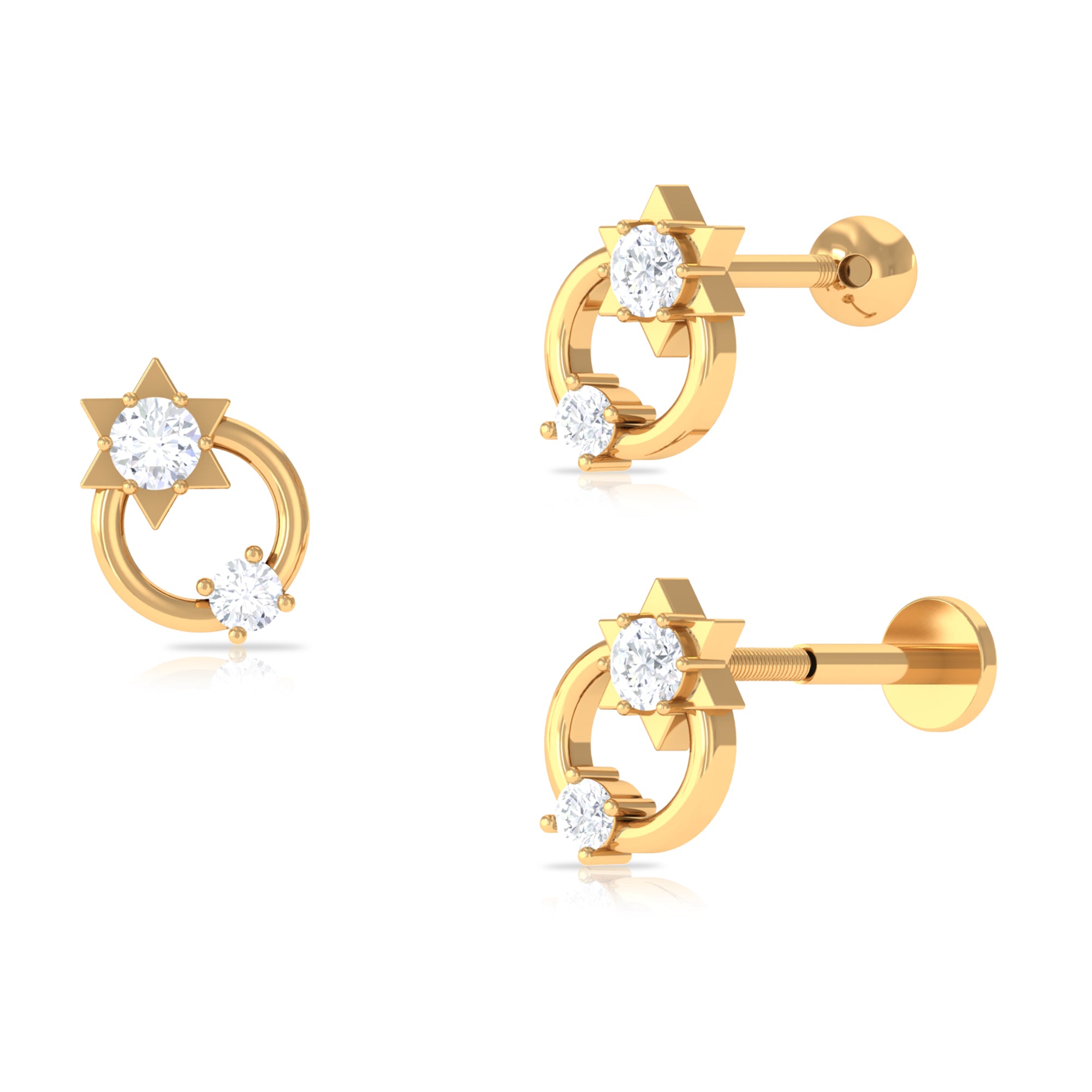 Moissanite Star Celestial Earring for Helix Piercing Moissanite - ( D-VS1 ) - Color and Clarity - Rosec Jewels