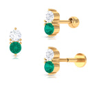 Dainty Emerald and Moissanite Two Stone Tragus Earring Emerald - ( AAA ) - Quality - Rosec Jewels