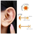 Round Orange Sapphire Flower Cartilage Earring Orange Sapphire - ( AAA ) - Quality - Rosec Jewels