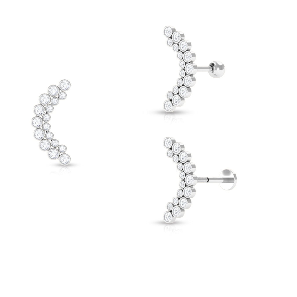 Round Moissanite Curved Crawler Earring for Helix Piercing Moissanite - ( D-VS1 ) - Color and Clarity - Rosec Jewels